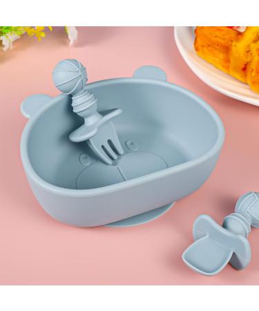 Lanjue Silicone Suction Bowl Set for Baby Toddler | BPA Free Non Slip Weaning Bowl with Spoon & Fork | Blue - Buy Online on SooperMarket.com