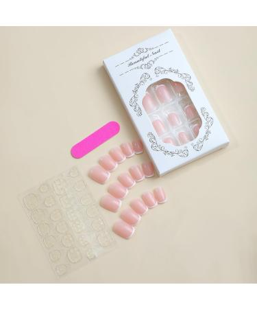 White French Tip Press On Nails - Short Square Pink Glossy Acrylic - Reusable 24pcs Stick On Nails for Women & Girls - DIY Nail Art Decoration - Buy Online on SooperMarket.com
