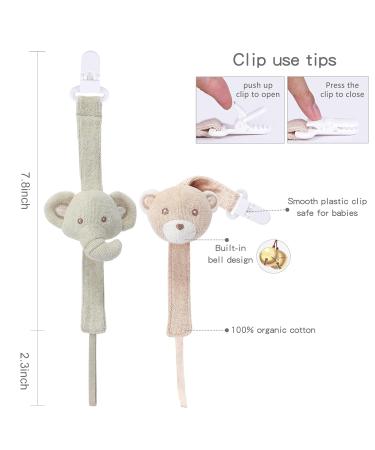 Buy 2-Pack Organic Cotton Pacifier Chains for Boys & Girls - Universal Pacifier Straps for Ages 0-36 Months | B r & Elephant Elephant-Bear - Buy Online on SooperMarket.com