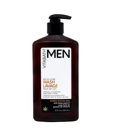 Vitabath Men's Amber Woodland All-In-One Body Wash Moisturizing Bath & Shower All Over Refresh Hydrating Cleanser Shampoo Conditioner Soap & Shave For All Skin Types - 16.9 fl oz