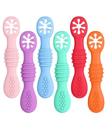Vicloon Baby Fork 6Pcs Silicone Baby Weaning Fork Self Feeding Utensil Easy Grip Soft Baby Spoon Toddler Cutlery Kit for Infant Toddler Children First Led Training Weaning Blue/Green/Orange/Pink/Red/Purple