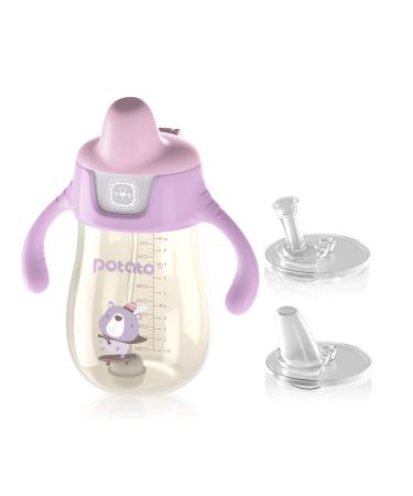 POTATO Sippy Cups For Toddlers with Straw Spill Proof  PPSU Learner Cup with Handle for Girl  Water Bottle for Baby 12 Months with 2 Type of Spout  10 Ounce Pink 10 oz Pink