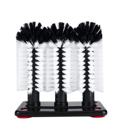 3 Brushes Bar Glass Washer Bar Glass Cups Washer for Sink 3 Way Glass Washing Brushes with Suction Cup Base