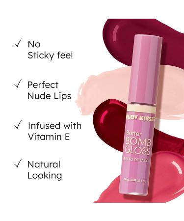 Ruby Kisses Butter Bomb Gloss - Wifey | Non-Sticky Lip Gloss with Vitamin E | Natural Nude Lip Makeup - 7.8mL - Buy Online on SooperMarket.com