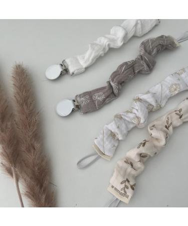 Mimuselina 4-Pack Pacifier Chain with Metal Clip for Babies - Fabric Pacifier Strap & Clip (Neutro) | International Shipping Available - Buy Online on SooperMarket.com