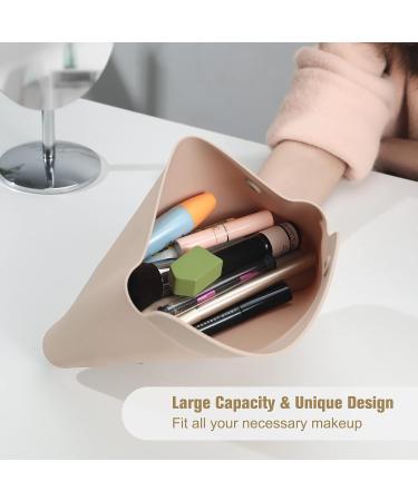 FERYES Khaki Makeup Bag & Travel Brush Holder - Portable Silicone Cosmetic Case for Toiletries - Buy Online on SooperMarket.com