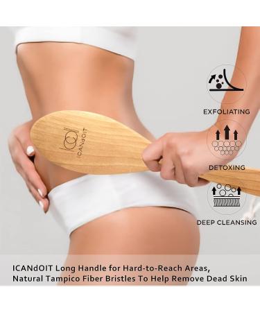 ICANdOIT Dry Brushing Body Brush - Long Handle for Cellulite and Lymphatic Drainage - Natural Agave Cactus Tampico Bristles - Men & Women - Buy Online on SooperMarket.com