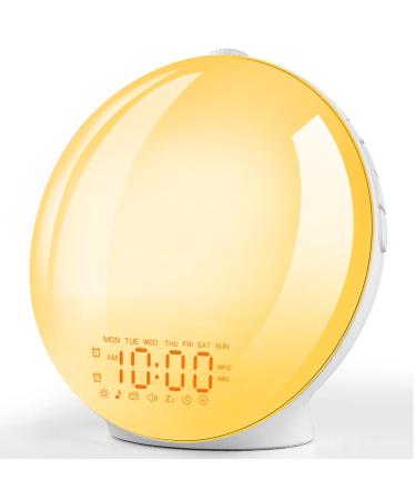Light alarm clock daylight alarm clock wake up light sunrise sunset simulation alarm clock with light digital 2 alarms 8 natural noises 14 color light 20 brightness bedside lamp warm