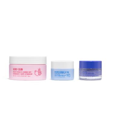 W7 Very Berry Clean - Makeup Cleansing Balm Lip Mask & Scrub Trio - Gentle Makeup Remover & Overnight Lip Care Set