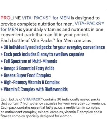 Pro Line Vita-Paks for Men | Complete Athlete Formula in 1 Pack | Multi Minerals Omega 3 Essential Fatty Acids Greens Super Foods High-Potency Vitamin B Complex Vitamin C Complex | 60 Packets (Pack of 2) 30 count (Pack of 2) - Buy Online on SooperMarket.com