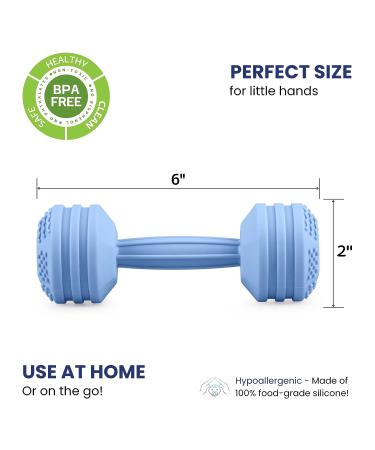 Silicone Baby Dumbbell Teether Toy - Weighted Rattle Sensory Toy for Boys and Girls - Blue - Buy Online on SooperMarket.com