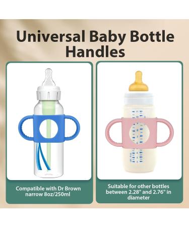 3 Pack DR Brown Bottle Handles - Baby Bottle Holder for 8oz Narrow & Wide-Neck Bottles - Food Grade Silicone, BPA Free, Dishwasher Safe - Baby Grasp Teaching - Blue Pink Green - Buy Online on SooperMarket.com