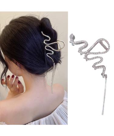 French Hair Claw Clips Metal Silver Snack Rhinestone Hair Accessories Hair Ornaments Geometry Hair Barrette Hairpin Luxury Tassels Acrylic Elegant Headbands Hair Crab Head Bands for Women 1Pcs Silver Snake