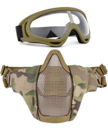 Fansport Airsoft Mask Tactical Goggles Set - Yellow | Half Face Mesh Mask with Foldable Steel Mesh & Goggles for Hunting, Shooting, Paintball - Buy Online on SooperMarket.com