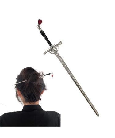 Hair Chopsticks Comics Chinese Style Hair Pin Sword Hair Sticks for Bun with Tassel Red Gem Hair Accessories for Women Girls Long Hair One Size sword