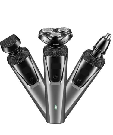 3 in 1 Electric Razor for Men Mens Electric Shavers Mens Electric Razors Beard Shavers for Men Face Shaver Electric Cordless Rechargeable Rotary Shavers Sideburn Nose Trimmer(Gray)