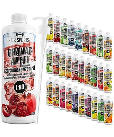 C.P.Sports beverage syrup for mineral drink i syrup sugar-free for vital drink pomegranate with vitamins i beverage concentrate for mixing with water for sports drink i 1 liter + pump dispenser pomegranate 1 l (1 Pack)
