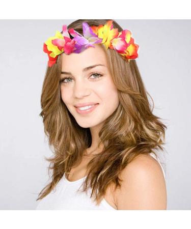 Hawaiian Luau Tropical Flower Crown Set for Women - Headband, Wristbands, Necklace, Bracelets, Hair Band - Perfect for Summer Beach Vacation and Pool Party Decorations - Colorful - Buy Online on SooperMarket.com
