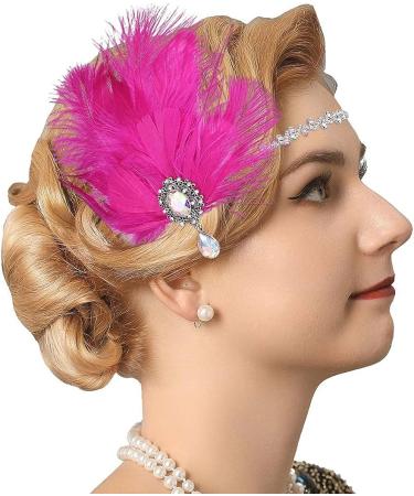 GENBREE 1920s Flapper Headpiece - Rose Red Feather Rhinestone Gatsby Headband for Women - Buy Online on SooperMarket.com