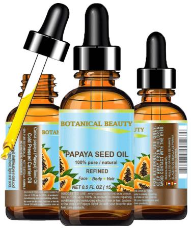 Botanical Beauty PAPAYA SEED OIL. 100% Pure / Natural / Undiluted /Refined Cold Pressed Carrier Oil. 0.5 Fl.oz.- 15 ml. For Skin Hair And Lip Care.