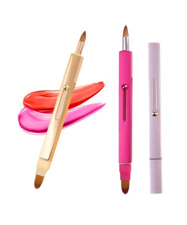 Lip Applicator Brush - 3 Pack Exquisite Professional Dustproof Retractable Lip Brush - Makeup Lipstick Lip Gloss Applicators (Pink Red Gold) Double Head