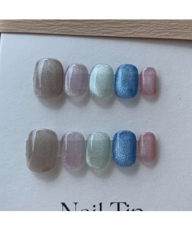 Handmade Phototherapy Wearing Nail Colorful Chasing Cat Eye Short Nail Beauty Nail Patch Nail False nails (Color : A Size : M) - Buy Online on SooperMarket.com