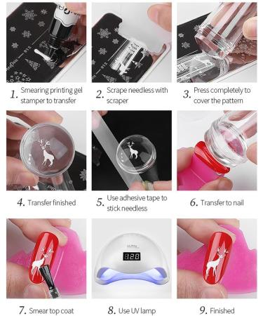 MINAYANLEO 8 Pcs Nail Art Stamper Kit - Transparent Jelly Stamper with Scraper and Brushes for Manicure DIY - Buy Online on SooperMarket.com