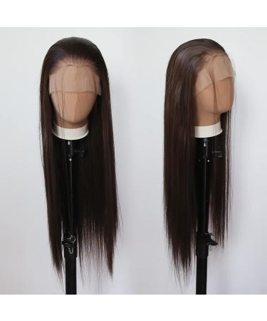 Dark Brown Synthetic Lace Front Wig | Long Straight Chocolate Brown Hair | Pre Plucked with Baby Hair | Heat Resistant Fiber | Cosplay & Daily Wear Wig - Buy Online on SooperMarket.com