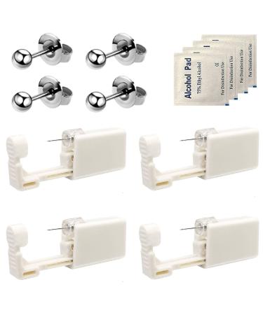 4 Pack Self Ear Piercing Gun Disposable Self Ear Piercing Gun Kit with Earring Studs Safety Ear Piercing Gun Kit Tool (LightGrey)
