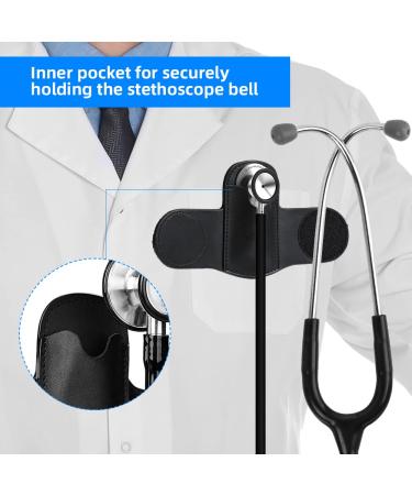 Leather Stethoscope Holder Hip Clip - Black Holster with Inner Pocket & Velcro for Doctors Nurses EMTs | Buy Online - Buy Online on SooperMarket.com