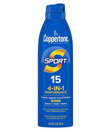 Coppertone Continuous Spf15 Spray Sport 5.5 Ounce Water-Resistant (162ml) (3 Pack)