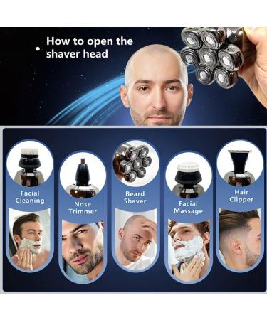 5 in 1 Electric Head Shaver for Men - 7D Floating Cutter Beard Trimmer IPX5 Waterproof USB Wireless Charging - Perfect for Bald Men - Buy Online on SooperMarket.com