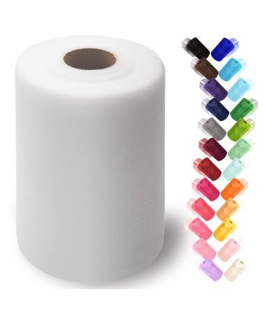 Tulle Fabric Rolls 6 Inch by 100 Yards (300 ft) White Tulle Ribbon Netting Spool for Tutu Skirt Wedding Baby Shower Birthday Party Decorations Christmas Gift Wrapping DIY Crafts  28 Colors (White)