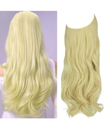 Hair Extension Halo Bleach Blonde Highlight Long Synthetic Hairpiece Curly Wavy 20 Inch 4.4 Oz Hidden Wire Headband for Women Heat Resistant Fiber No Clip OMGREAT 20Inch&Curly Bleach Blonde