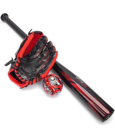 Ortiz34 Homerun Kids Tee Ball Set- David Ortiz 3-in-1 Aluminum Baseball Bat, Baseball, & Youth Baseball Glove Bundle (Made for Youth/Kids) Red