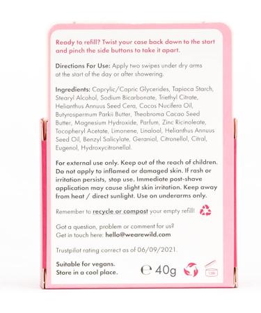 Wild - Natural Refillable Deodorant - Vegan & Eco-Friendly - Aluminium Free - Long Lasting Protection - 100% Natural Ingredients - Jasmine & Mandarin Blossom Refill - 40g Jasmine & Mandarin Blossom 40 g (Pack of 1) - Buy Online on SooperMarket.com