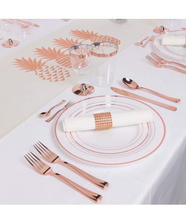WDF 125PCS Rose Gold Plastic Silverware & Disposable Plates Set - Ideal for Wedding, Party, Christmas - Includes 25 Dinner Plates, 25 Salad Plates, 25 Forks, 25 Knives, 25 Spoons - Buy Online on SooperMarket.com