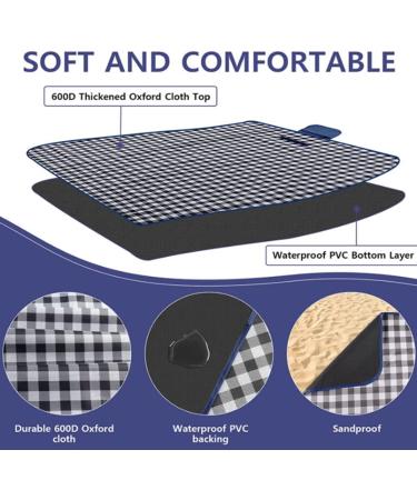 RUIBOLU Large Beach Blanket - Sandproof, Waterproof & Quick Drying Picnic Mat for Travel, Camping & Outdoor Activities - Dark Blue Plaids - Buy Online on SooperMarket.com