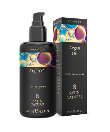 Argan oil hair bio cold -pressed 200ml - skin & hair oil dry hair - vegan - light protection glass bottle - gentle hair oil without silicone and parabens - satin nature - argan oil made in Germany 200 ml (1 Pack)
