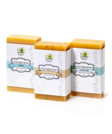 Southern Natural Goat Milk Soap Bar (Unscented Variety 3 Pack - Oatmeal & Honey/Castile/Unscented) For Eczema Psoriasis & Dry Sensitive Skin. (Each Bar 4-4.5 oz) Unscented Variety Pack 3 BARS
