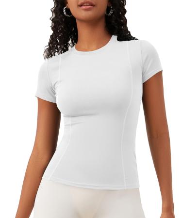 IECCP Sport T-shirt women short-term shirt Workouttops circular neckline breathable athletic sports shirt run gym yoga top fitness top XS-XL M white