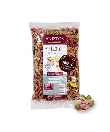 ARISTOS Raw pistachio seeds peeled and unsalted from Aegina in Greece - 250g bag of delicious pistachio without peel and salt for baklava ice cream cakes and much more.