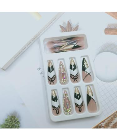 Shop Long Stiletto Press on Nails - Gold Glitter French Tip with Rhinestones | Luxury Artificial Acrylic Fake Nails for Women & Girls | Full Cover Stick-On Manicure Decorations - Buy Online on SooperMarket.com