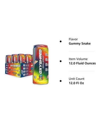 EHPlabs OxyShred Ultra Energy Drink Gummy Snake (12-Pack) - Zero Sugar, Zero Carbs, Zero Calories, Natural Clean Caffeine with B Vitamins & Amino Acids - Buy Online on SooperMarket.com