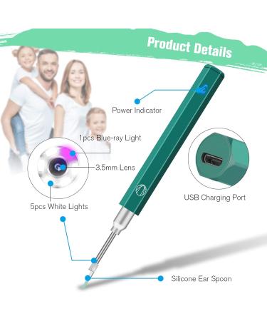 Wireless Otoscope Earwax Removal Kit | 1080P HD WiFi Endoscope Camera for Adults, Kids & Pets | LED Lights | Portable Ear Cleaning Camera - Green - Buy Online on SooperMarket.com
