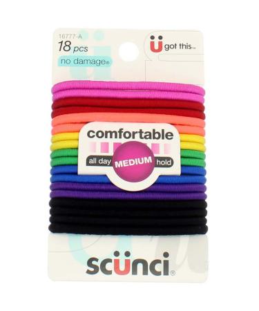 Scunci No Damage Elastics Comfortable All Day Medium Hold Bright 18 Pieces