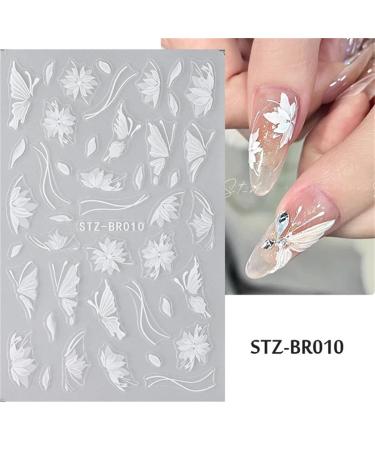 White Flowers Nail Art Stickers | 5D Self-Adhesive Floral & Butterfly Decals for DIY Manicure | 4 Sheets of Embossed Nail Design - Buy Online on SooperMarket.com