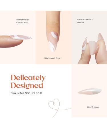 Beetles Press On Nails Classic Swirl - 24PCS Full Cover White Nude Fake Nails for Women | Glue-on & Stick on Nails with Glue and File - Gift for Girls - Buy Online on SooperMarket.com