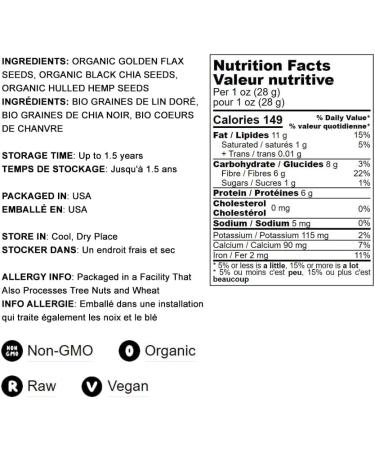 Organic Chia Flax Hemp Seeds Mix 5lb - Non-GMO Vegan Kosher Blend for Smoothies & Salads - Buy Online on SooperMarket.com