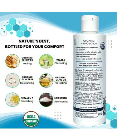 La Petite French Premium Liniment Wiping Lotion for Seniors - USDA Organic Incontinence Moisturizer & Skin Cleanser (8 oz) - Eco-Friendly Alternative to Wet Wipes - Buy Online on SooperMarket.com
